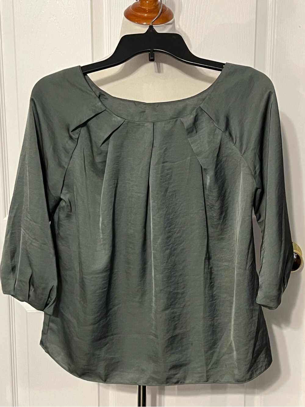 Talbots Olive Pleated Scoop-Neck Blouse